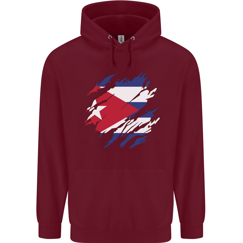 Torn Cuba Flag Cuban Day Football Mens 80% Cotton Hoodie Maroon