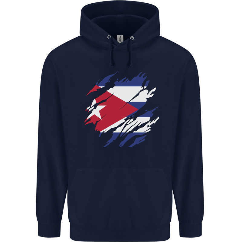Torn Cuba Flag Cuban Day Football Mens 80% Cotton Hoodie Navy Blue