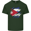 Torn Cuba Flag Cuban Day Football Mens Cotton T-Shirt Tee Top Forest Green