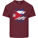 Torn Cuba Flag Cuban Day Football Mens Cotton T-Shirt Tee Top Maroon