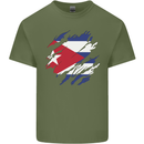 Torn Cuba Flag Cuban Day Football Mens Cotton T-Shirt Tee Top Military Green
