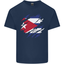 Torn Cuba Flag Cuban Day Football Mens Cotton T-Shirt Tee Top Navy Blue