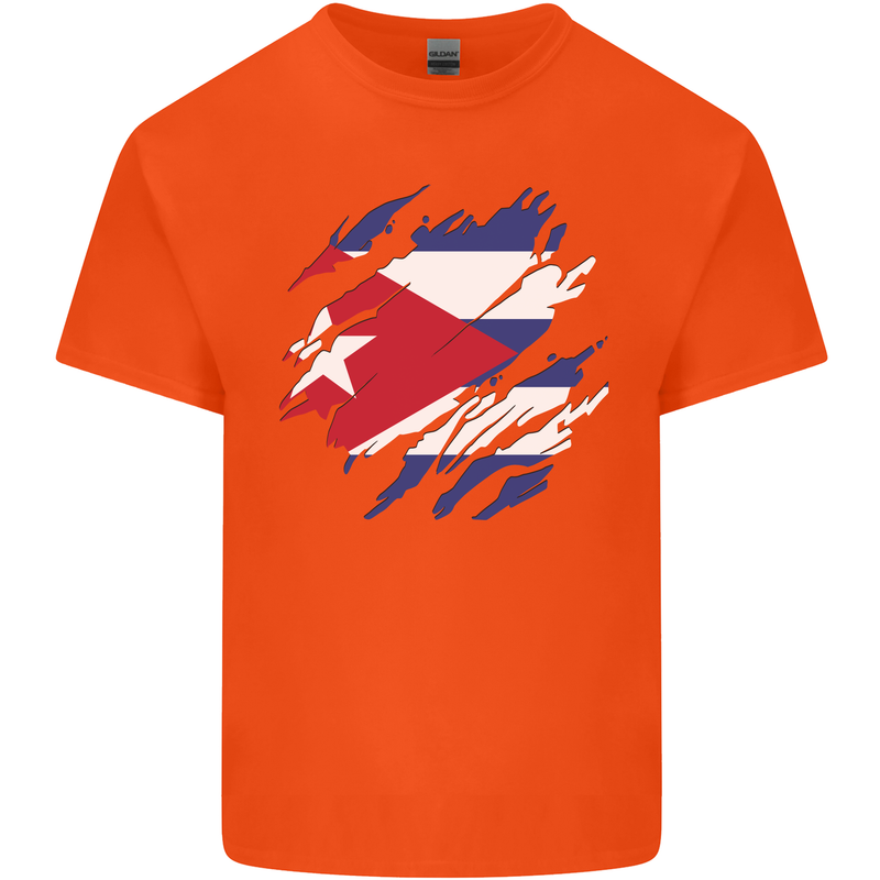 Torn Cuba Flag Cuban Day Football Mens Cotton T-Shirt Tee Top Orange