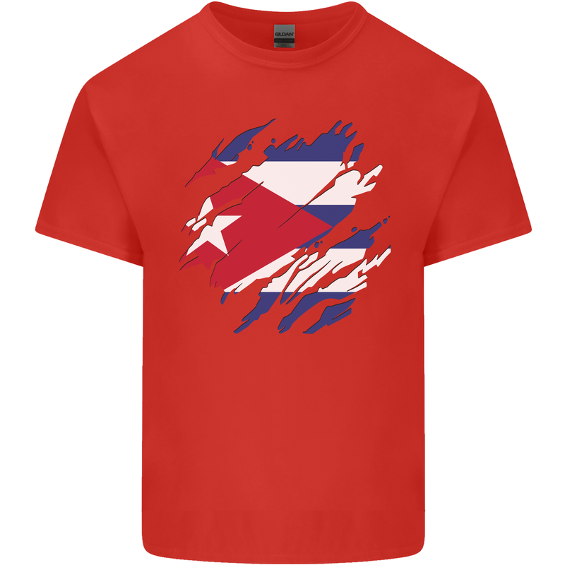 Torn Cuba Flag Cuban Day Football Mens Cotton T-Shirt Tee Top Red