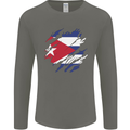 Torn Cuba Flag Cuban Day Football Mens Long Sleeve T-Shirt Charcoal