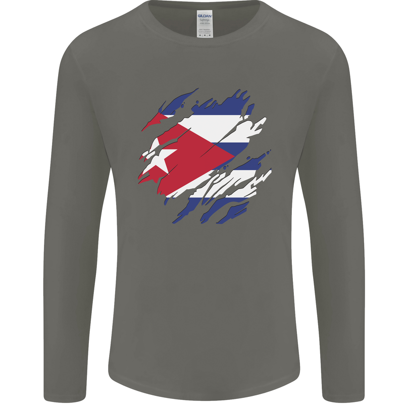 Torn Cuba Flag Cuban Day Football Mens Long Sleeve T-Shirt Charcoal