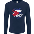 Torn Cuba Flag Cuban Day Football Mens Long Sleeve T-Shirt Navy Blue