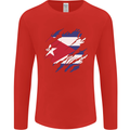 Torn Cuba Flag Cuban Day Football Mens Long Sleeve T-Shirt Red