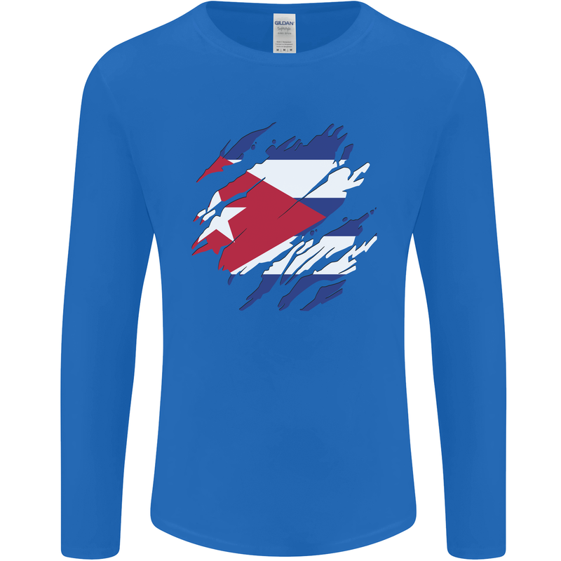 Torn Cuba Flag Cuban Day Football Mens Long Sleeve T-Shirt Royal Blue