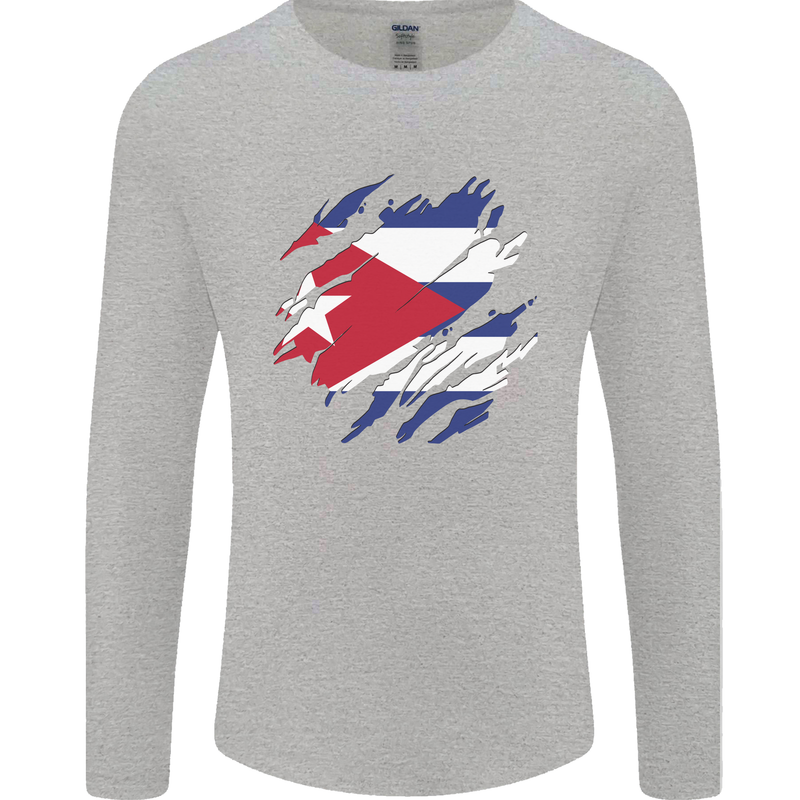 Torn Cuba Flag Cuban Day Football Mens Long Sleeve T-Shirt Sports Grey