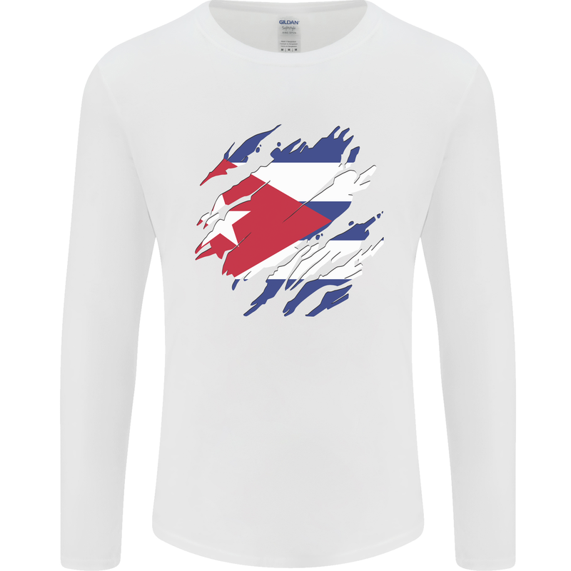 Torn Cuba Flag Cuban Day Football Mens Long Sleeve T-Shirt White