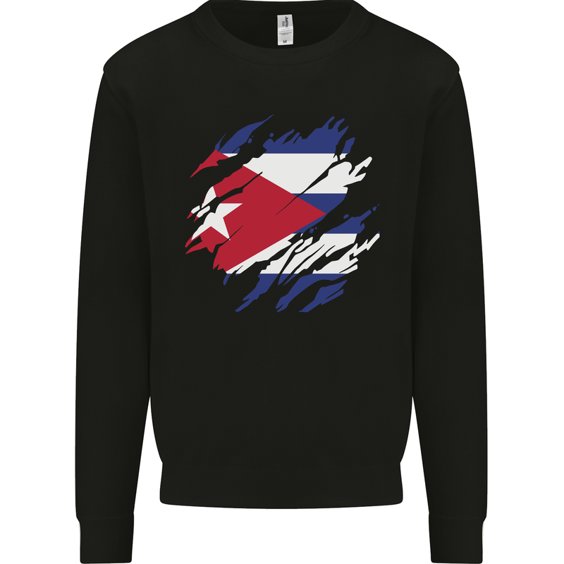 Torn Cuba Flag Cuban Day Football Mens Sweatshirt Jumper Black