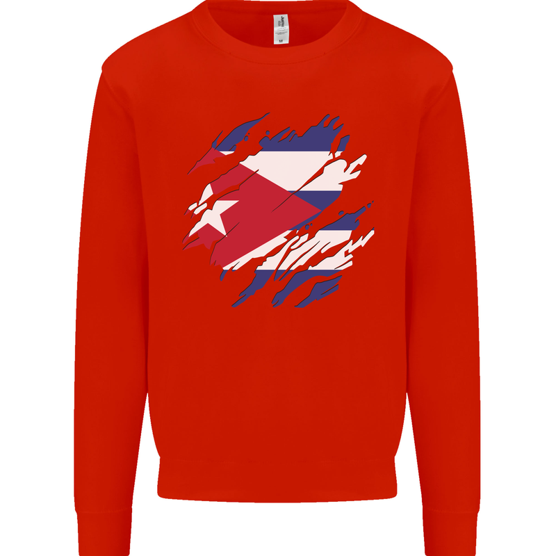 Torn Cuba Flag Cuban Day Football Mens Sweatshirt Jumper Bright Red