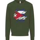 Torn Cuba Flag Cuban Day Football Mens Sweatshirt Jumper Forest Green
