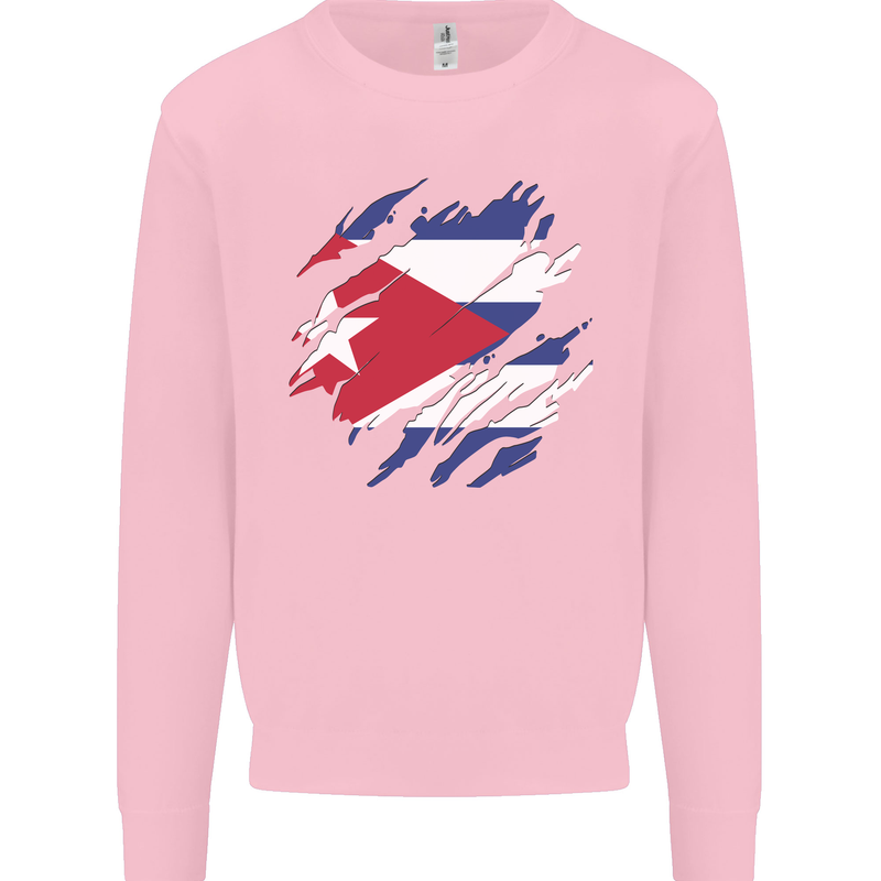 Torn Cuba Flag Cuban Day Football Mens Sweatshirt Jumper Light Pink