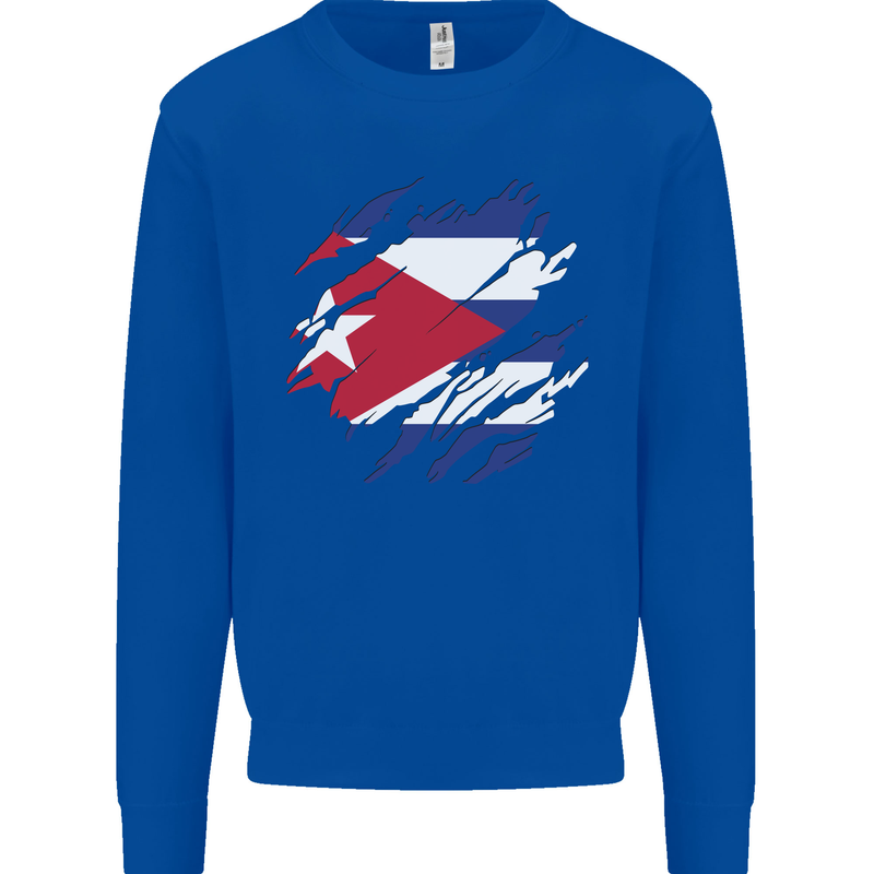 Torn Cuba Flag Cuban Day Football Mens Sweatshirt Jumper Royal Blue