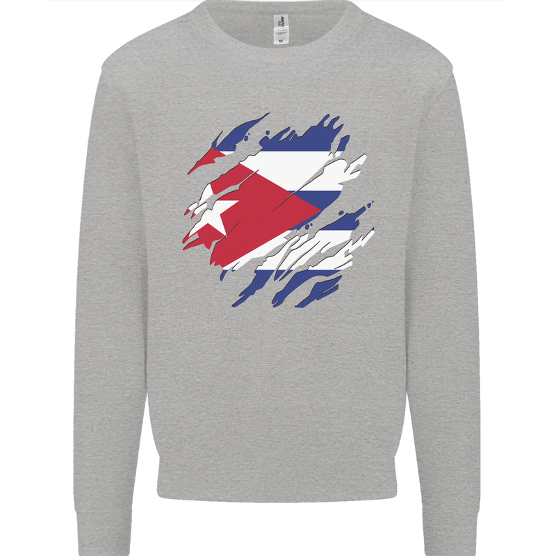 Torn Cuba Flag Cuban Day Football Mens Sweatshirt Jumper Sports Grey