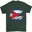 Torn Cuba Flag Cuban Day Football Mens T-Shirt 100% Cotton Forest Green