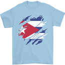 Torn Cuba Flag Cuban Day Football Mens T-Shirt 100% Cotton Light Blue