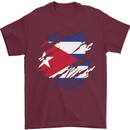Torn Cuba Flag Cuban Day Football Mens T-Shirt 100% Cotton Maroon