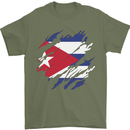 Torn Cuba Flag Cuban Day Football Mens T-Shirt 100% Cotton Military Green