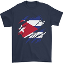 Torn Cuba Flag Cuban Day Football Mens T-Shirt 100% Cotton Navy Blue