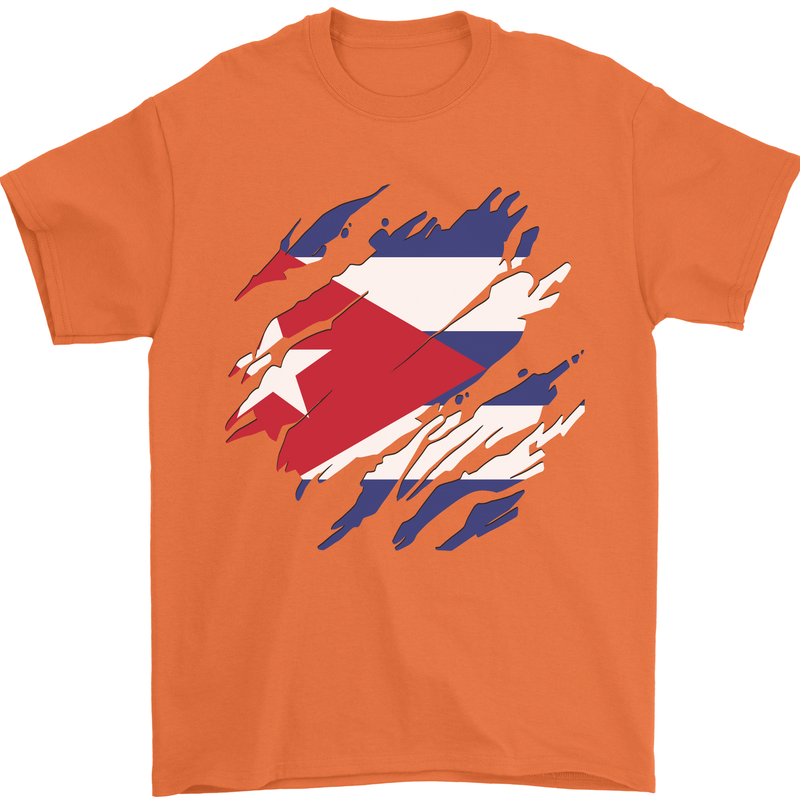 Torn Cuba Flag Cuban Day Football Mens T-Shirt 100% Cotton Orange