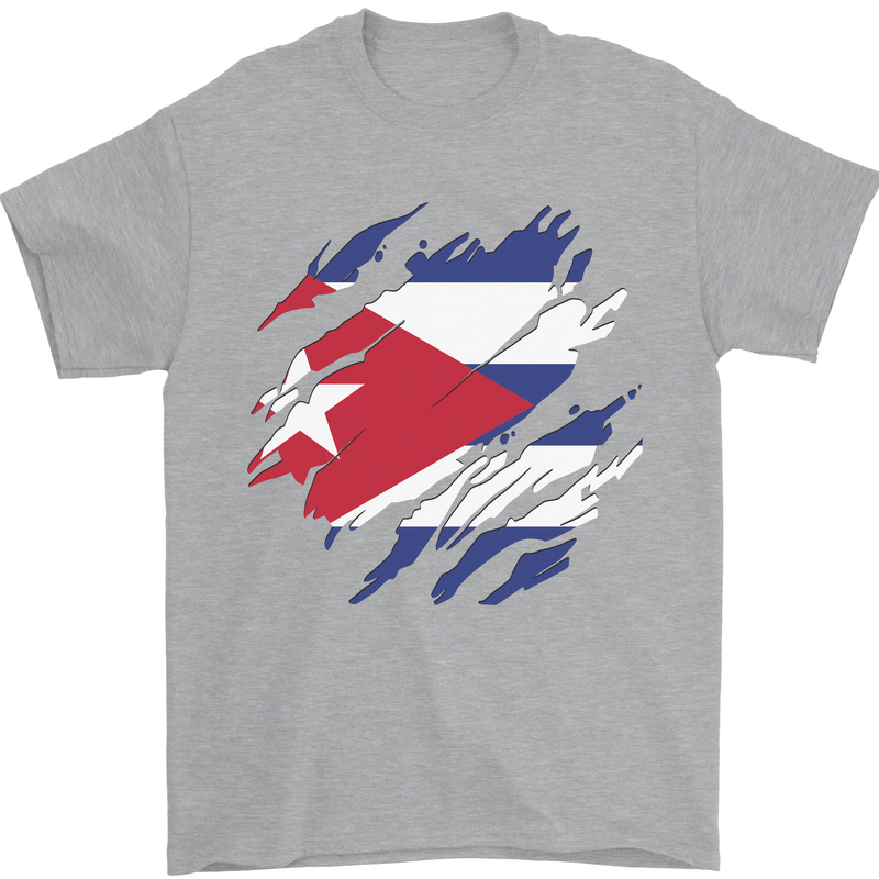 Torn Cuba Flag Cuban Day Football Mens T-Shirt 100% Cotton Sports Grey