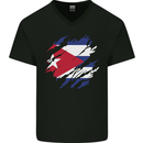 Torn Cuba Flag Cuban Day Football Mens V-Neck Cotton T-Shirt Black