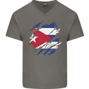 Torn Cuba Flag Cuban Day Football Mens V-Neck Cotton T-Shirt Charcoal