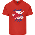 Torn Cuba Flag Cuban Day Football Mens V-Neck Cotton T-Shirt Red