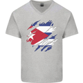Torn Cuba Flag Cuban Day Football Mens V-Neck Cotton T-Shirt Sports Grey