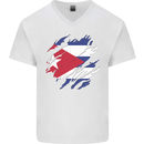 Torn Cuba Flag Cuban Day Football Mens V-Neck Cotton T-Shirt White