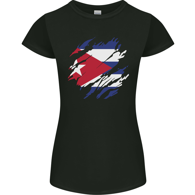 Torn Cuba Flag Cuban Day Football Womens Petite Cut T-Shirt Black