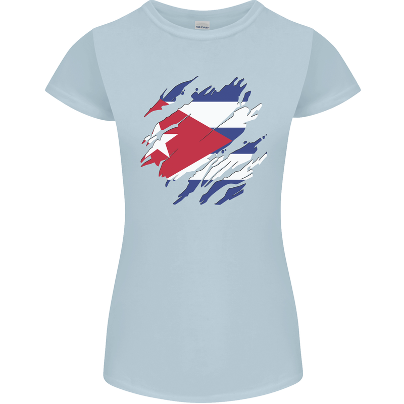 Torn Cuba Flag Cuban Day Football Womens Petite Cut T-Shirt Light Blue