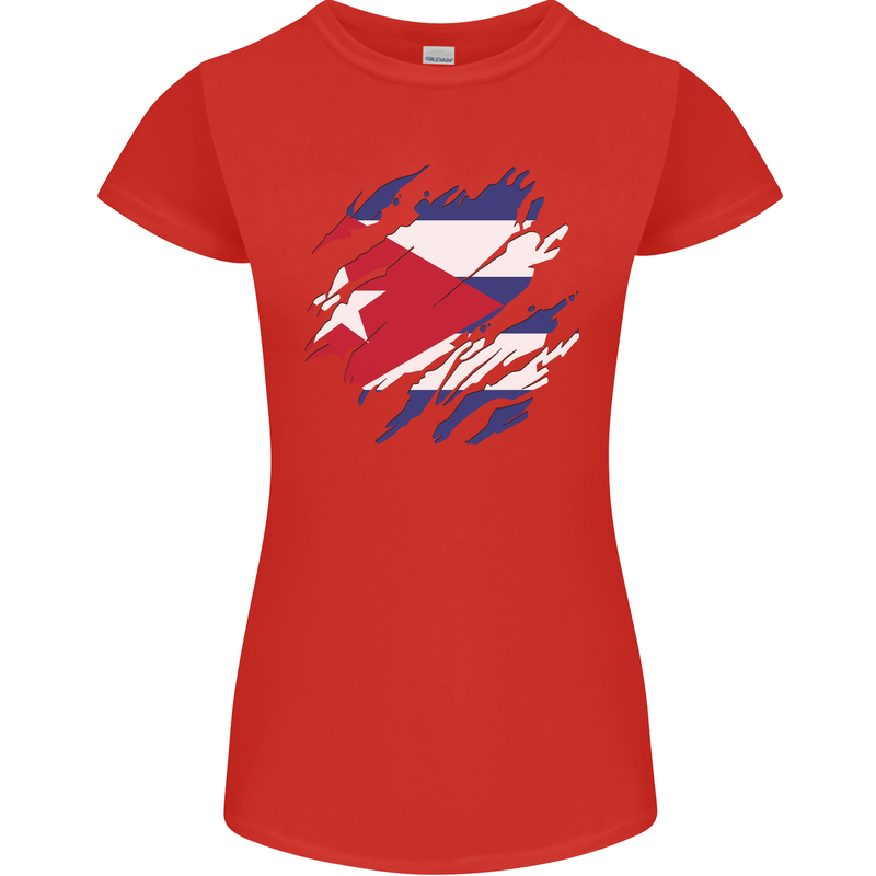 Torn Cuba Flag Cuban Day Football Womens Petite Cut T-Shirt Red