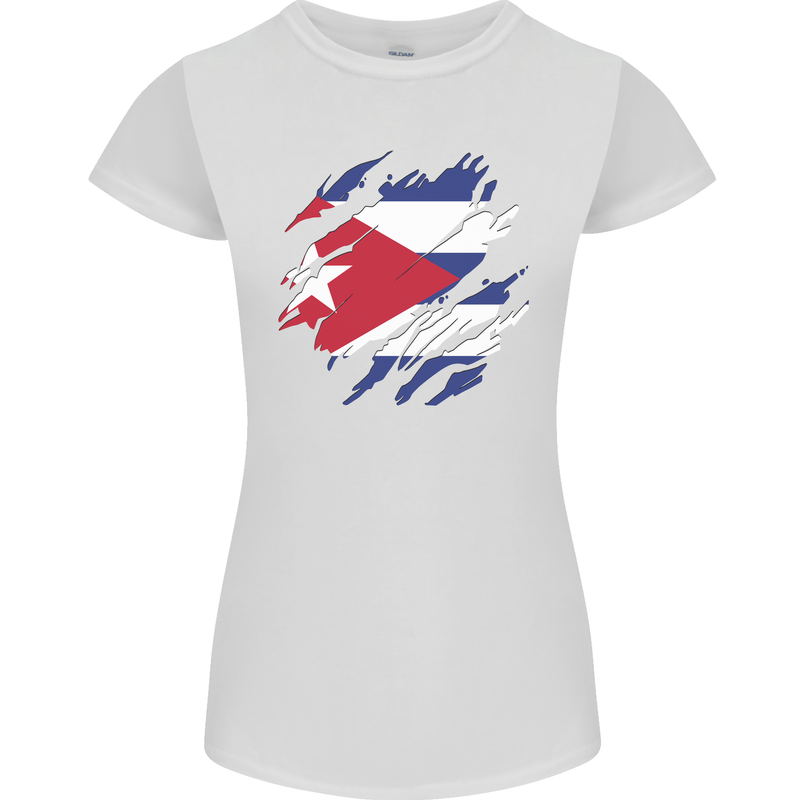 Torn Cuba Flag Cuban Day Football Womens Petite Cut T-Shirt White