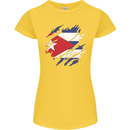 Torn Cuba Flag Cuban Day Football Womens Petite Cut T-Shirt Yellow