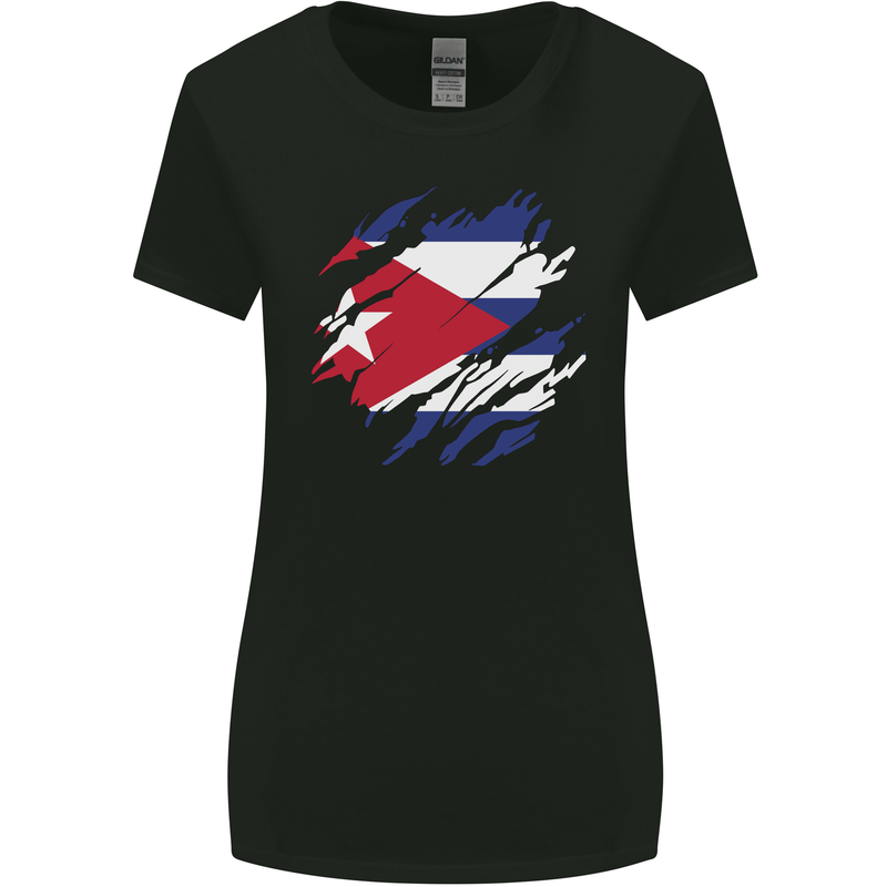 Torn Cuba Flag Cuban Day Football Womens Wider Cut T-Shirt Black