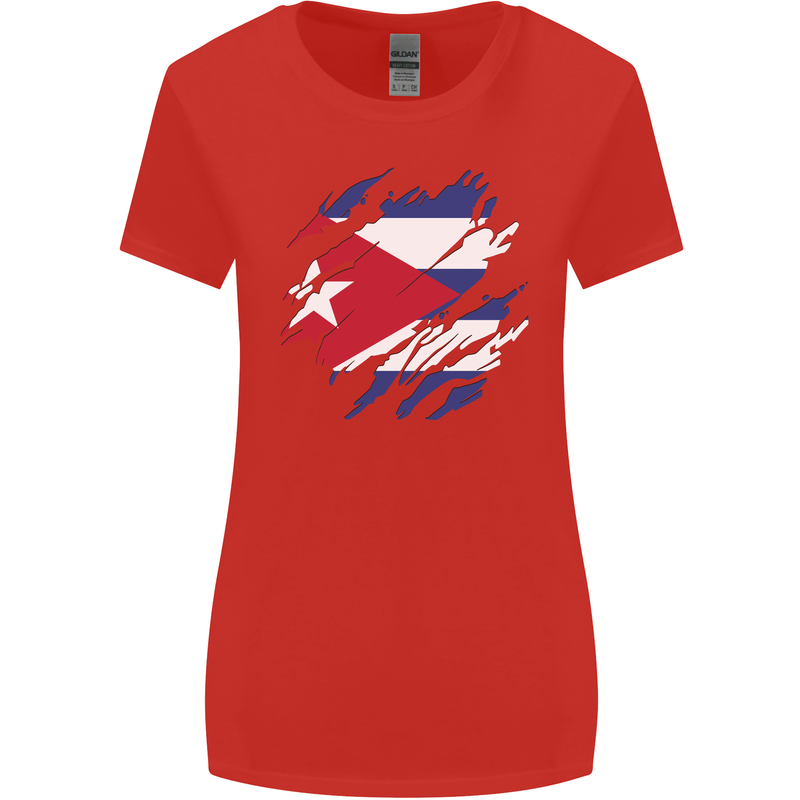 Torn Cuba Flag Cuban Day Football Womens Wider Cut T-Shirt Red
