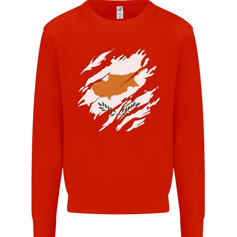 Torn Cyprus Flag Cypriot Day Football Kids Sweatshirt Jumper Bright Red