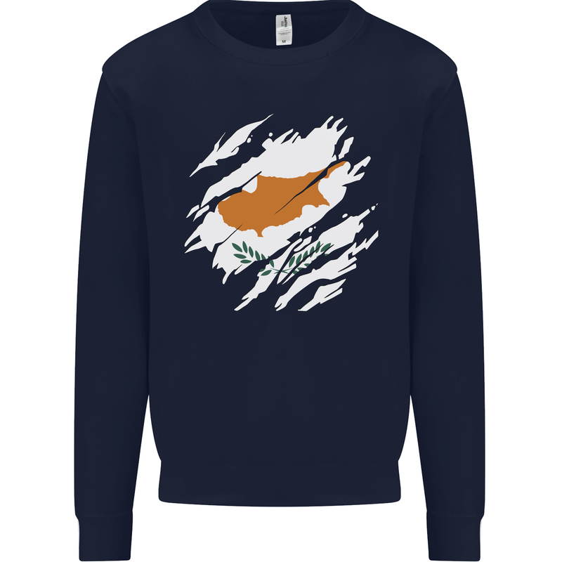 Torn Cyprus Flag Cypriot Day Football Kids Sweatshirt Jumper Navy Blue