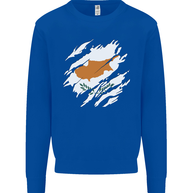 Torn Cyprus Flag Cypriot Day Football Kids Sweatshirt Jumper Royal Blue