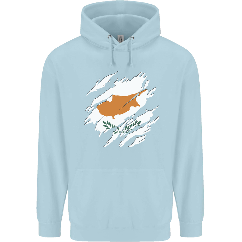 Torn Cyprus Flag Cypriot Day Football Mens 80% Cotton Hoodie Light Blue