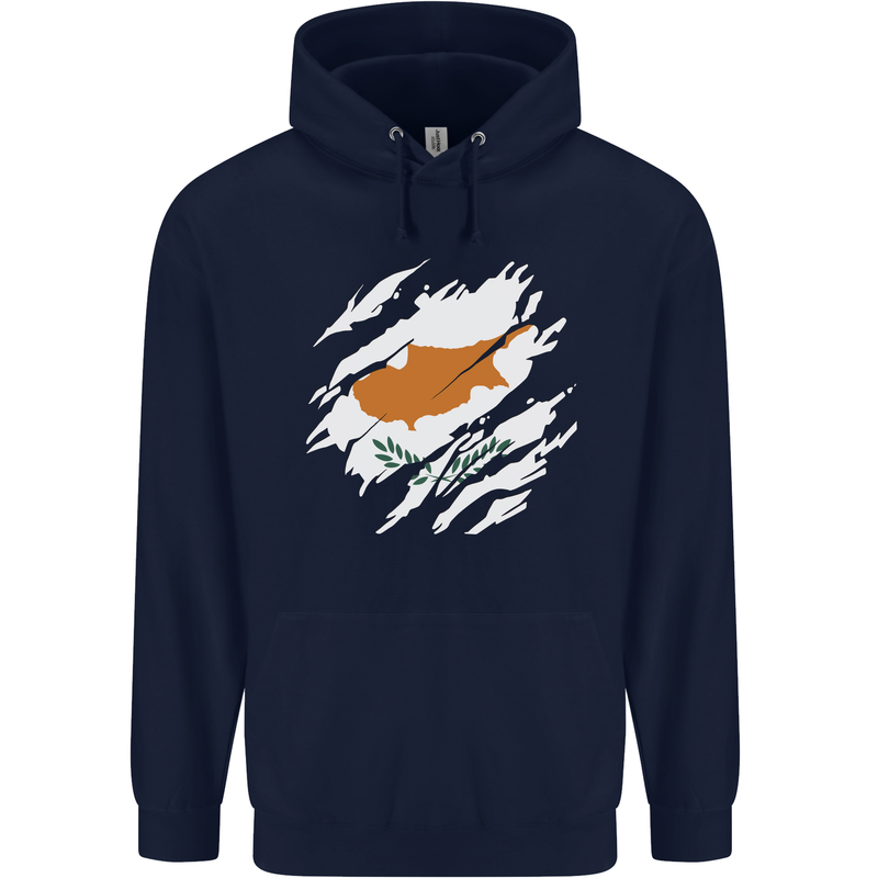 Torn Cyprus Flag Cypriot Day Football Mens 80% Cotton Hoodie Navy Blue