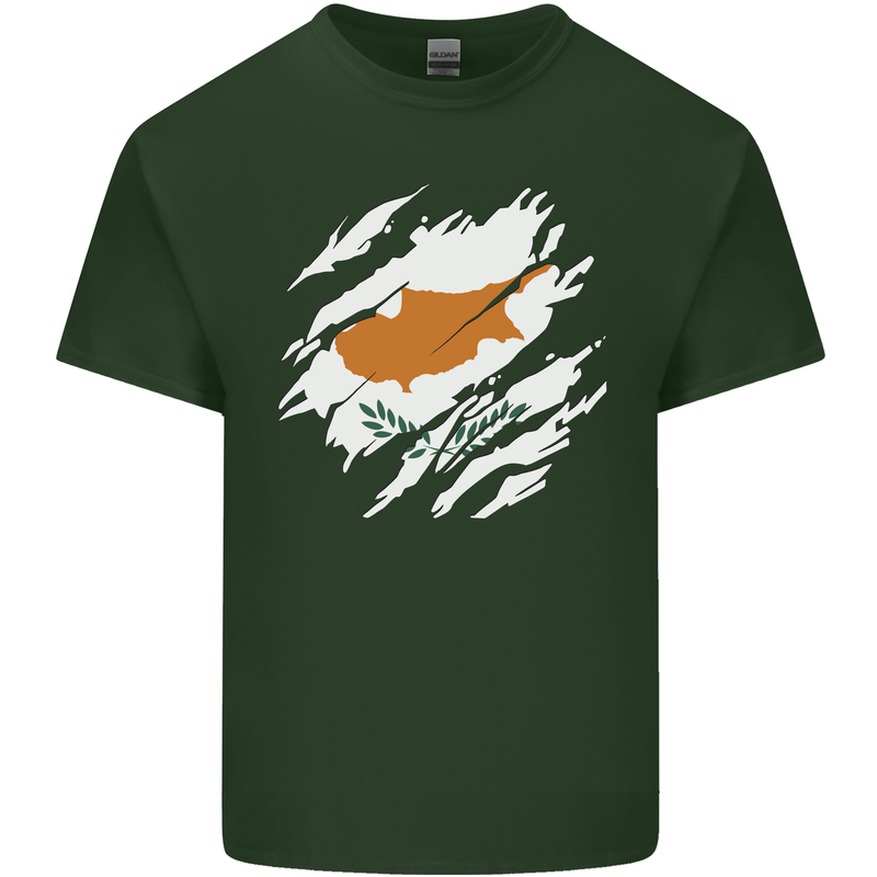 Torn Cyprus Flag Cypriot Day Football Mens Cotton T-Shirt Tee Top Forest Green