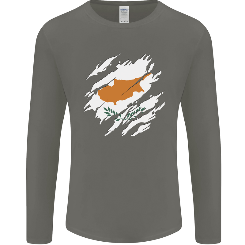 Torn Cyprus Flag Cypriot Day Football Mens Long Sleeve T-Shirt Charcoal