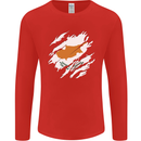 Torn Cyprus Flag Cypriot Day Football Mens Long Sleeve T-Shirt Red