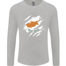 Torn Cyprus Flag Cypriot Day Football Mens Long Sleeve T-Shirt Sports Grey