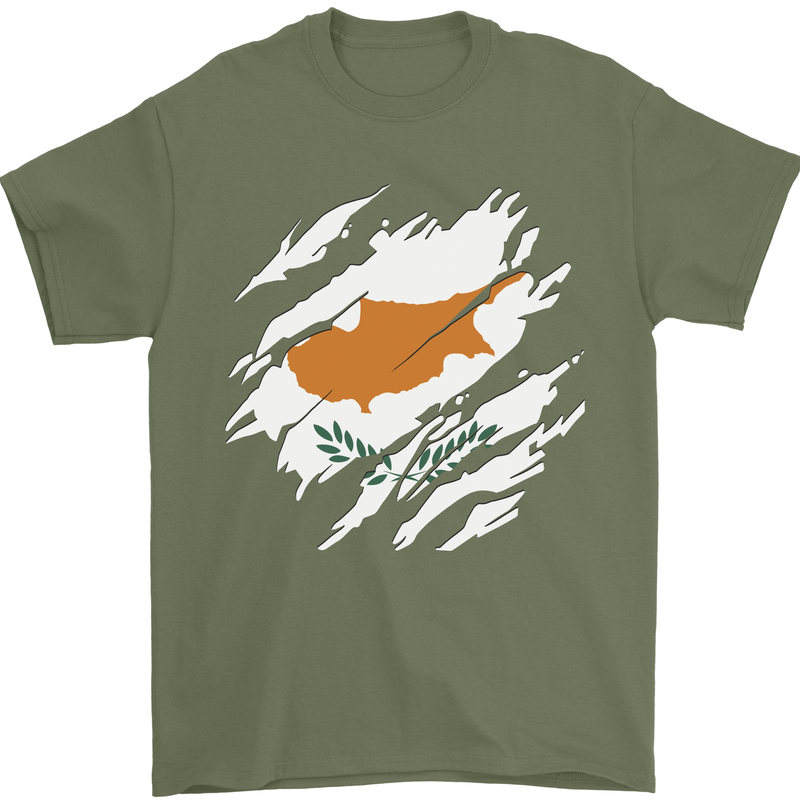 Torn Cyprus Flag Cypriot Day Football Mens T-Shirt 100% Cotton Military Green